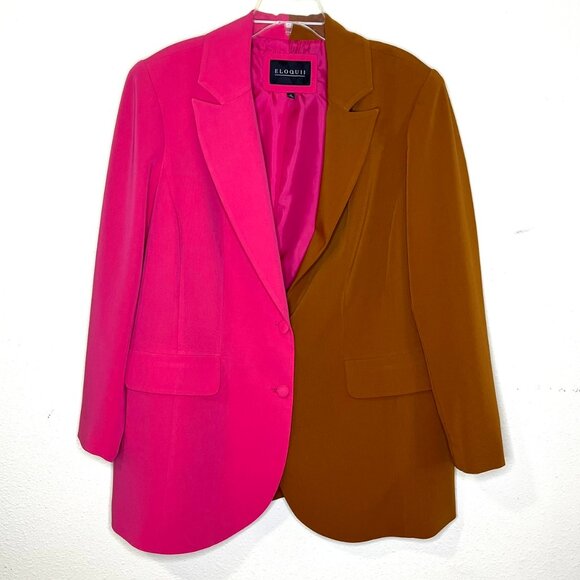 ELOQUII color block blazer suit jacket Sz 16 Pink Brown button front Plus - Picture 7 of 8